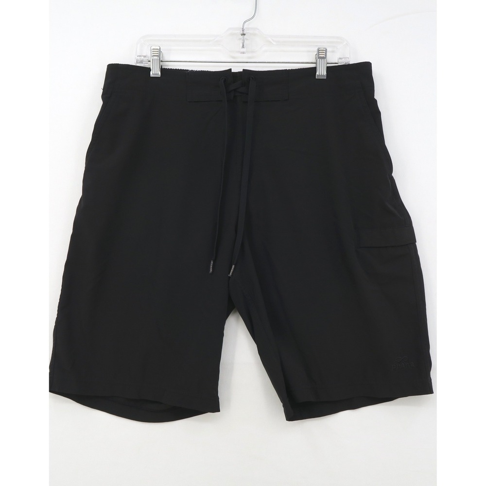 Prana Breathe Mens Black Recycled Stretch Board Shorts Size 34 Cargo Pocket